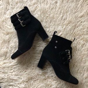 Tabitha Simmons black buckle ankle booties